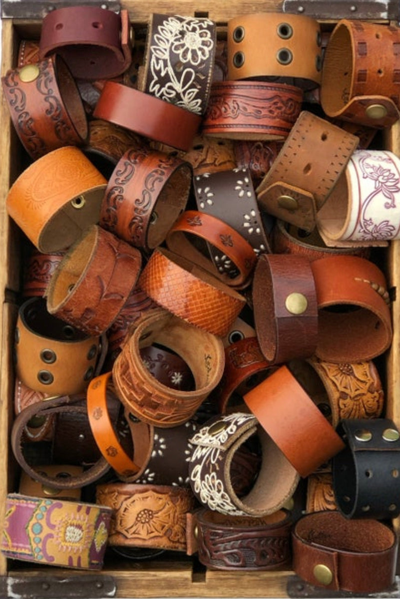 Recycled leather hot sale belt bracelets