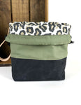 Olive, Leopard and Black Waxed Canvas Project Bag, Canvas Project Bag, Project Bag for Knitters, Knitting Bag