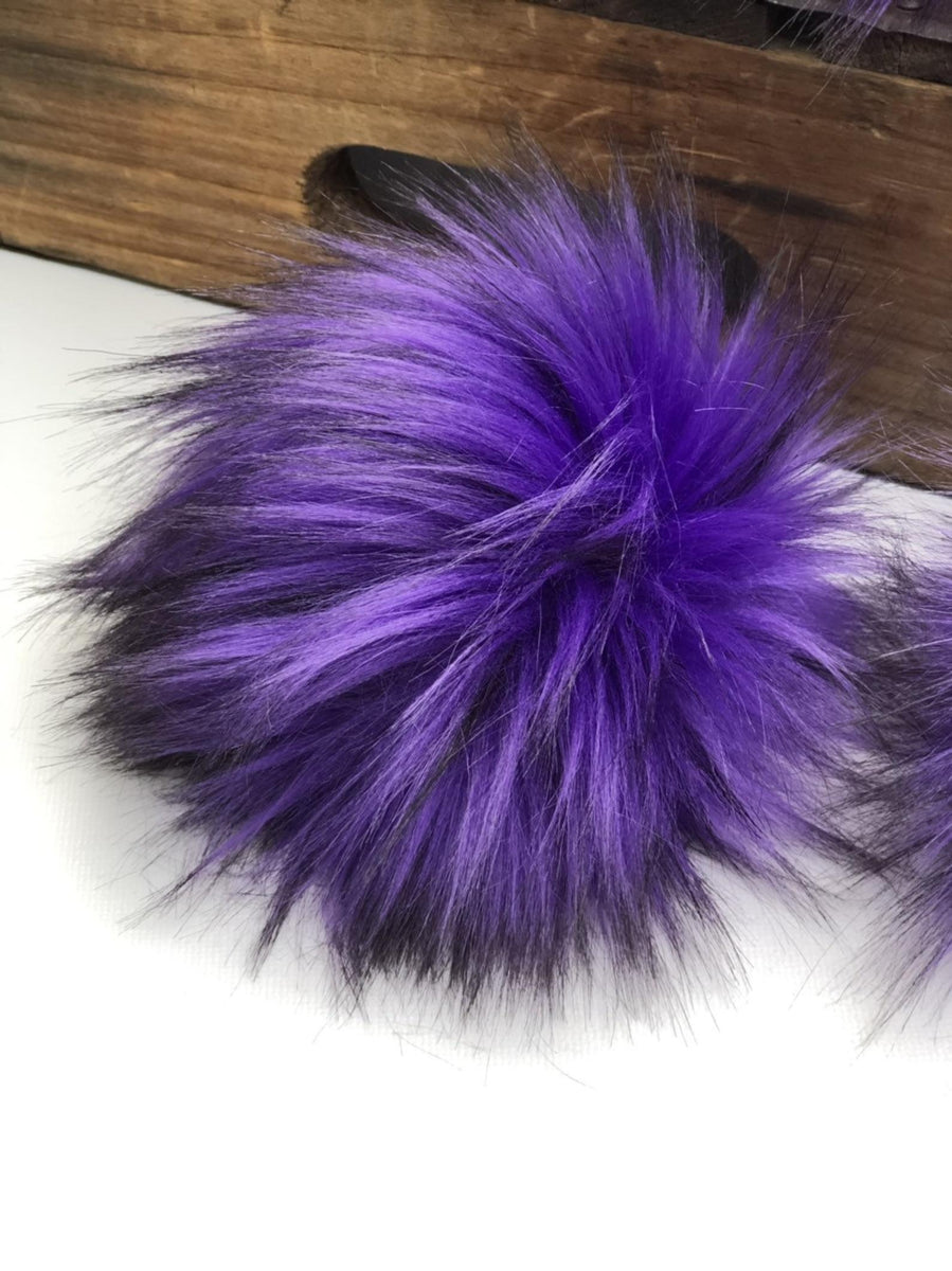 Faux Fur Brown/purple Pom Poms, Single, Bulk Order 5 or 10 Poms