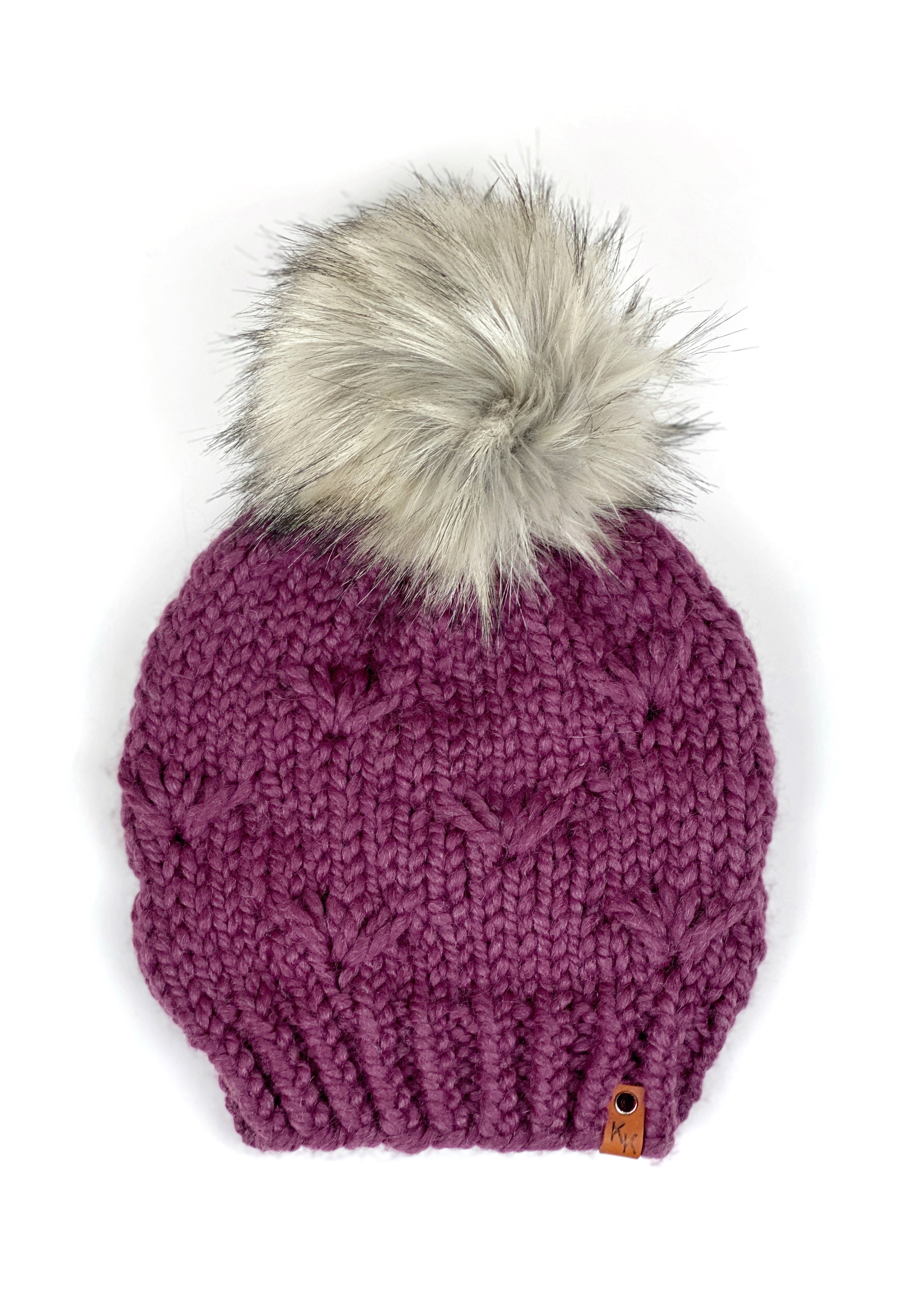 River Walk Beanie Womens Hand Knit Bulky Hat Wool Blend Faux Fur Pom