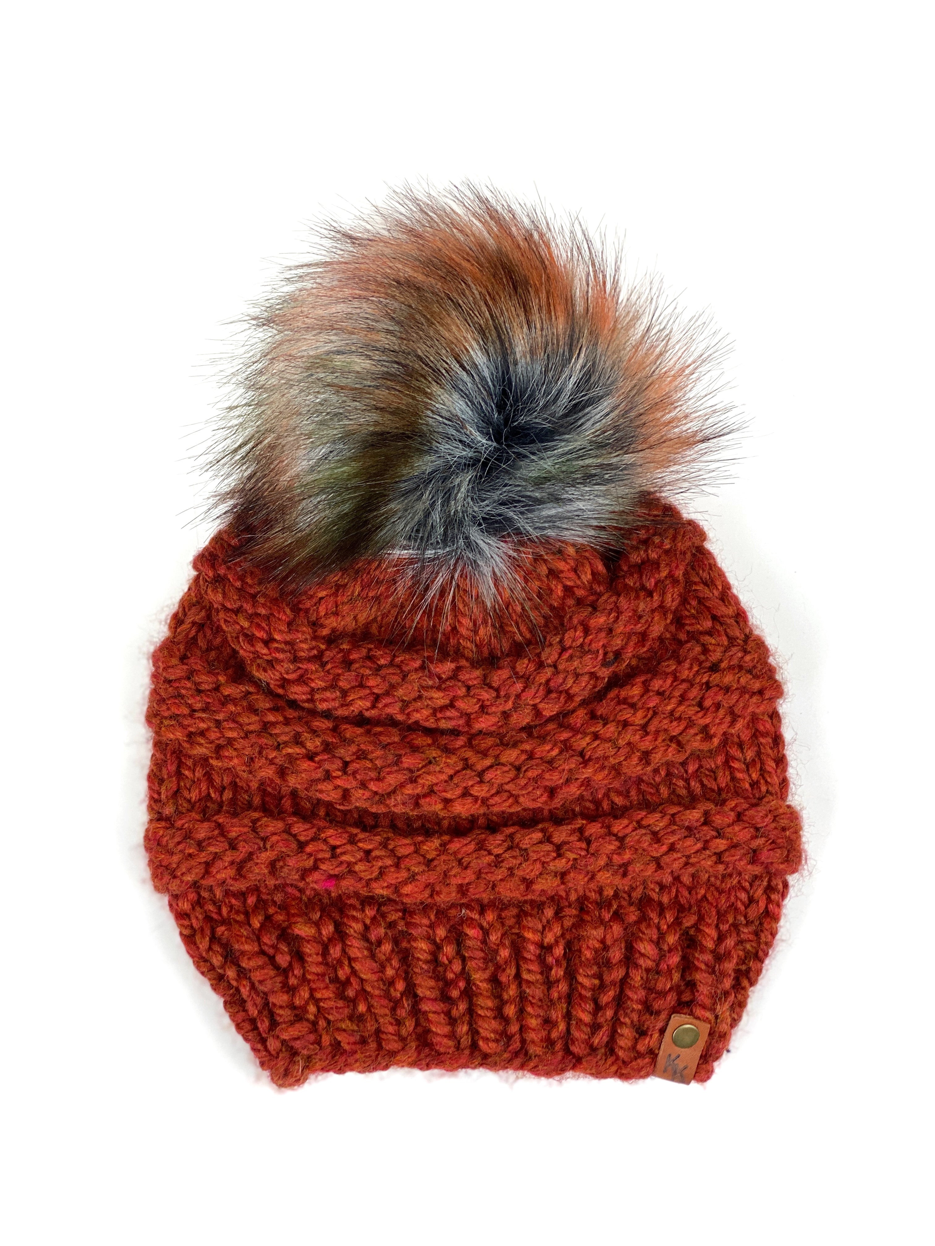 Freddie Beanie, Womens Knit Hat, Copy Cat Beanie, Wool Blend Adult Size with Faux Fur Pom