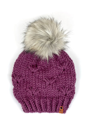 River Walk Beanie Hand Knit Wool Blend Faux Fur Pom Pom Hat