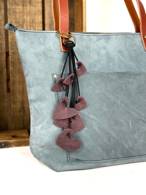 Cascading Hearts Leather Purse Tassel Bag Charm