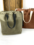 Corduroy Project Bag Knit or Crochet Drawstring Tote Strap Flat Bottom