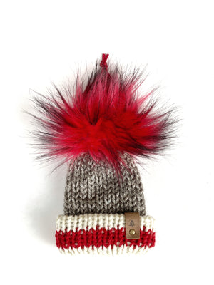 Work Sock Monkey Themed Mini Knit Hat Ornament, Folded Brim Tiny Hat Purse Charm, Miniature Beanie