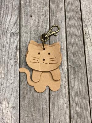 Leather Cat Keyring Purse Charm, Bag Clip on Cat Fob, Cute Cat Lovers Accessory