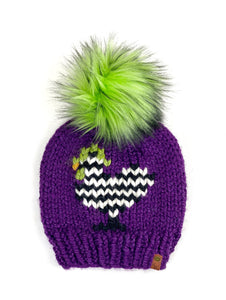 BeetleJuice Themed Striped Chicken Beanie Wool Blend Womens Adult Hat Faux Fur Pom Pom Hat