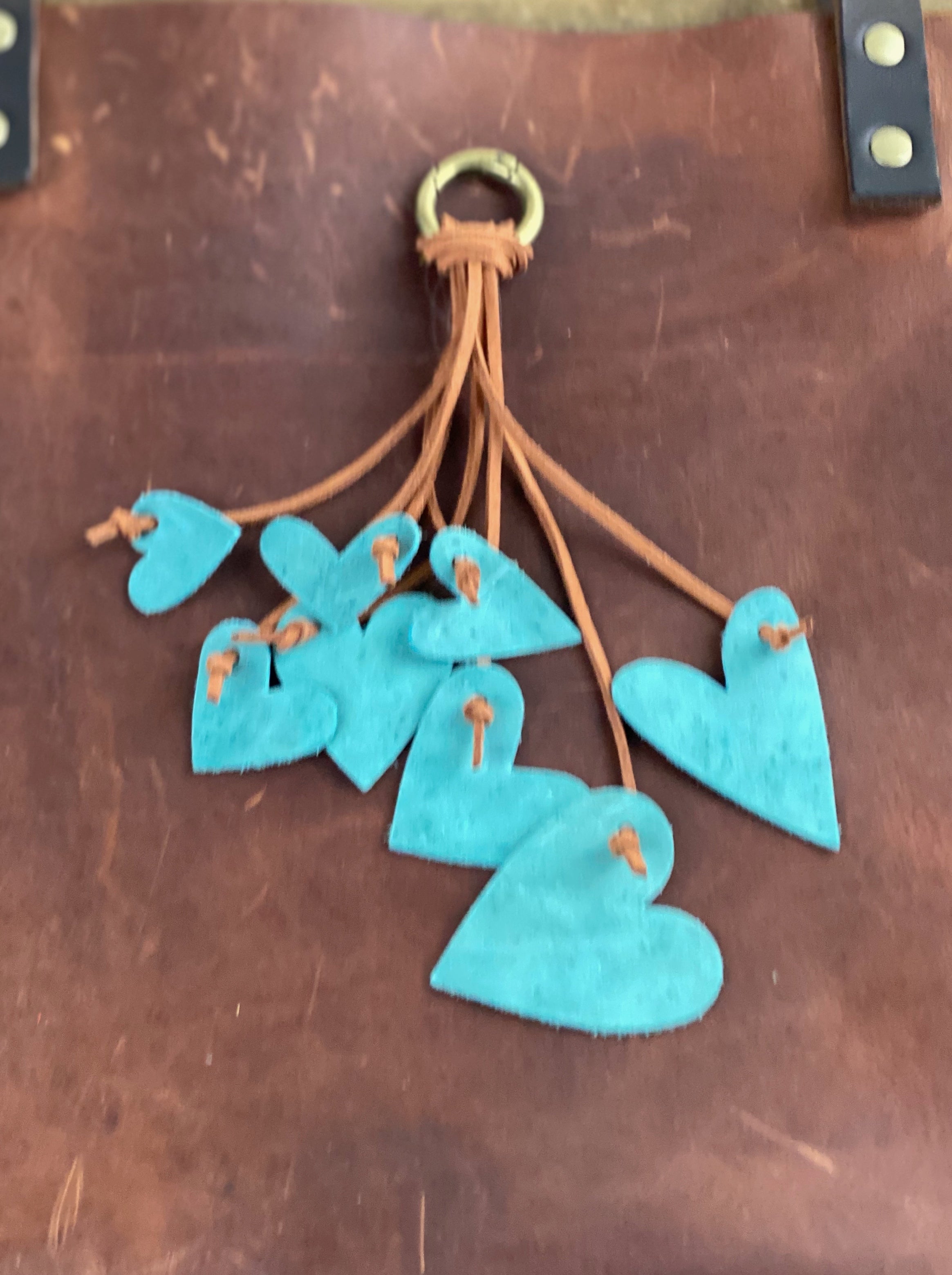 Cascading Hearts Leather Purse Tassel Bag Charm
