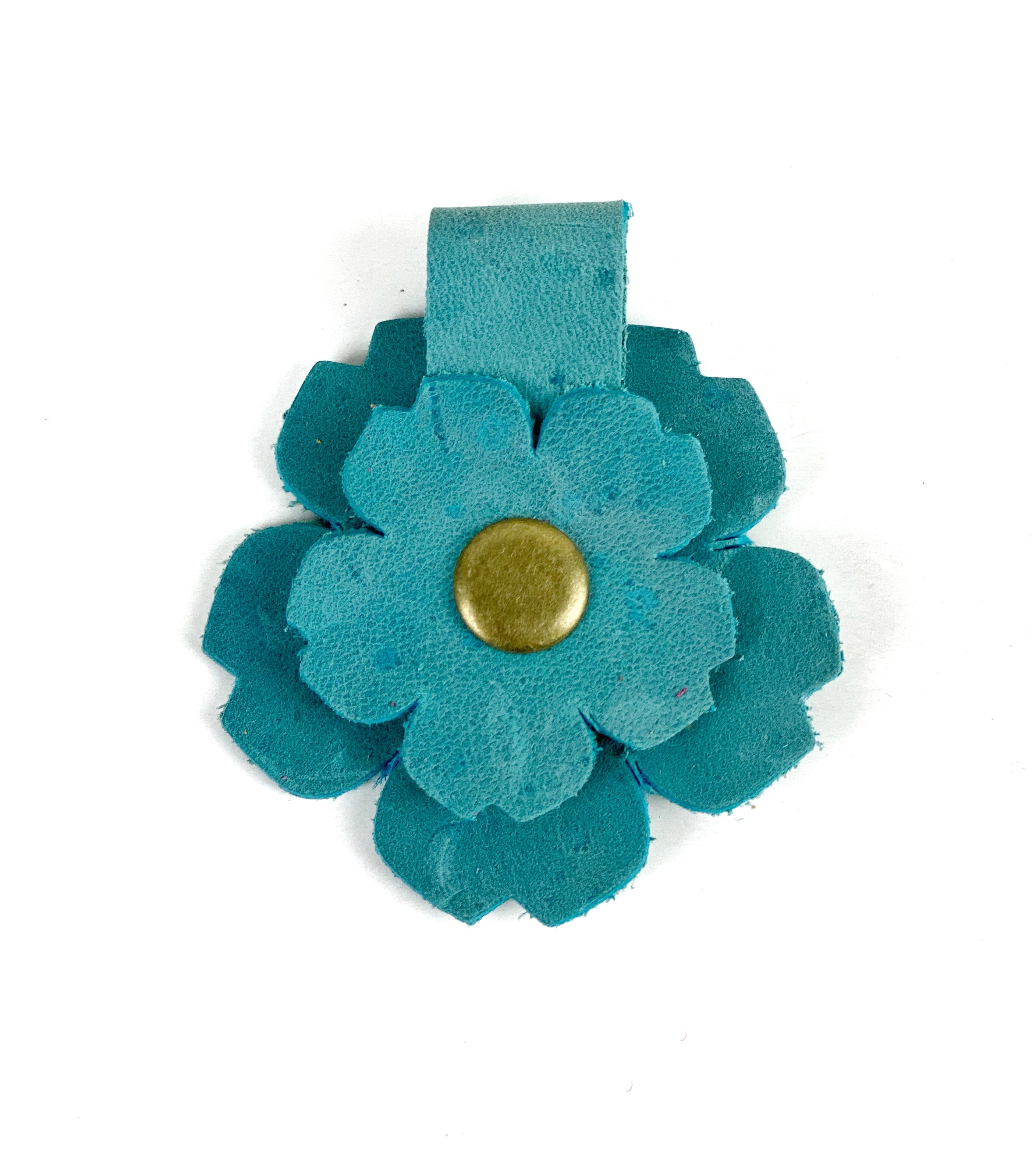 Scalloped Edge Snap on Leather Flower Bag Purse Charm