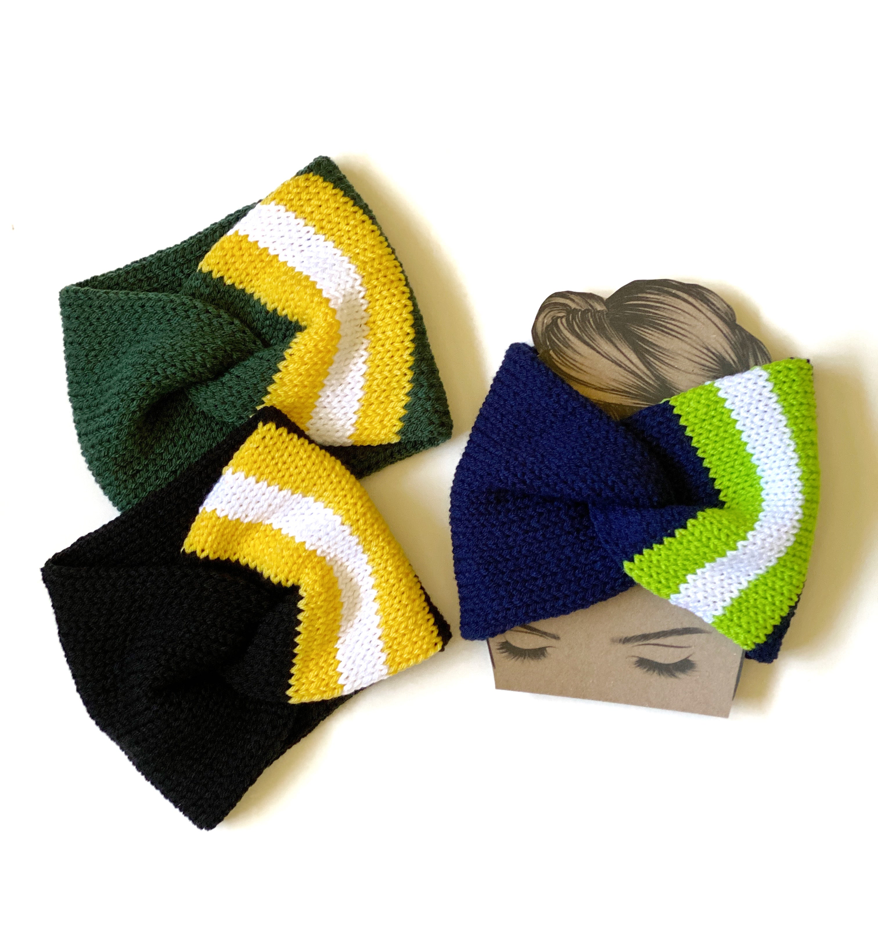 Football Team Colors Themed Ear Band Headband Acrylic Yarn Twist Turban Style Striped Earwarmer Head Wrap Hat Alternative