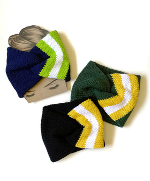 Football Team Colors Themed Ear Band Headband Acrylic Yarn Twist Turban Style Striped Earwarmer Head Wrap Hat Alternative