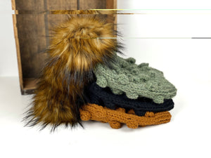 Chunky Bobble Beanie and Faux Fur Pom, Womens Wool Blend Hat, Pom Pom Hat