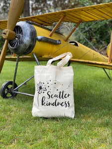 Scatter Kindness Dandelion Cotton Tote Bag, Lightweight Thin Natural Cotton Tote Bag, Funny Saying Reusable Tote Bag, Farmers Market Bag