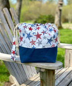 Patriotic Stars on Weathered Wood Grain Project Bag, Project Bag for Knitters, Waxed Canvas Bag, Crochet Bag, Whimsical Project Bag
