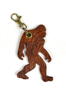 Bigfoot Embossed Leather Keychain Sasquatch Key Ring Backpack or Purse Fob Swivel Clasp Key Holder Yeti Big Foot