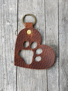 Pebbled Leather Die Cut Paw Print Heart Charm Purse Bag Backpack Keychain Keyring Key Fob