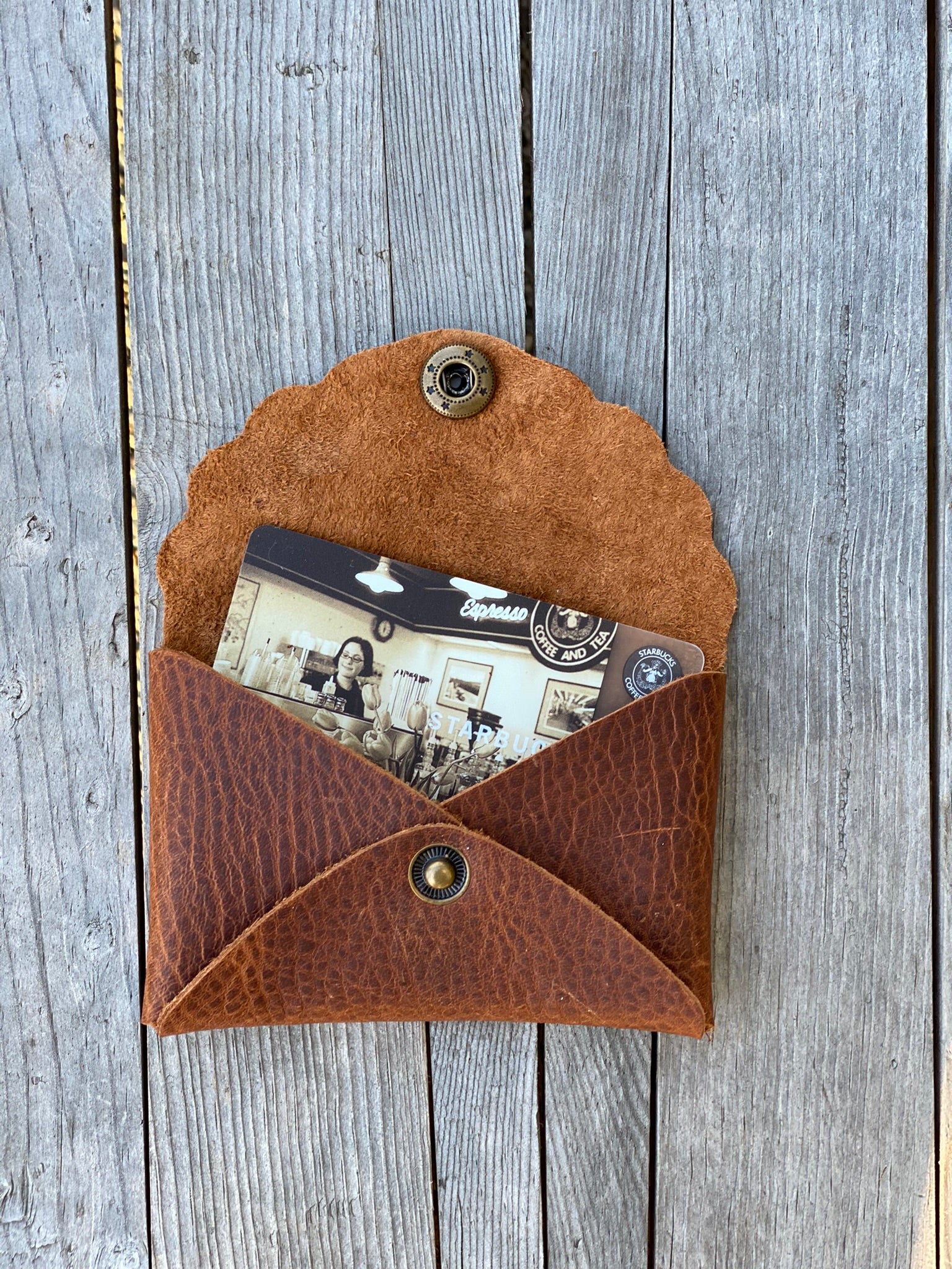 Mini Leather Card Wallet, Gift Card Holder, Credit Card Snap Pouch, Small Scalloped Snap Coin Purse
