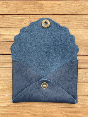 Mini Suede Leather Card Wallet, Gift Card Holder, Credit Card Snap Pouch, Small Scalloped Suede Snap Coin Purse