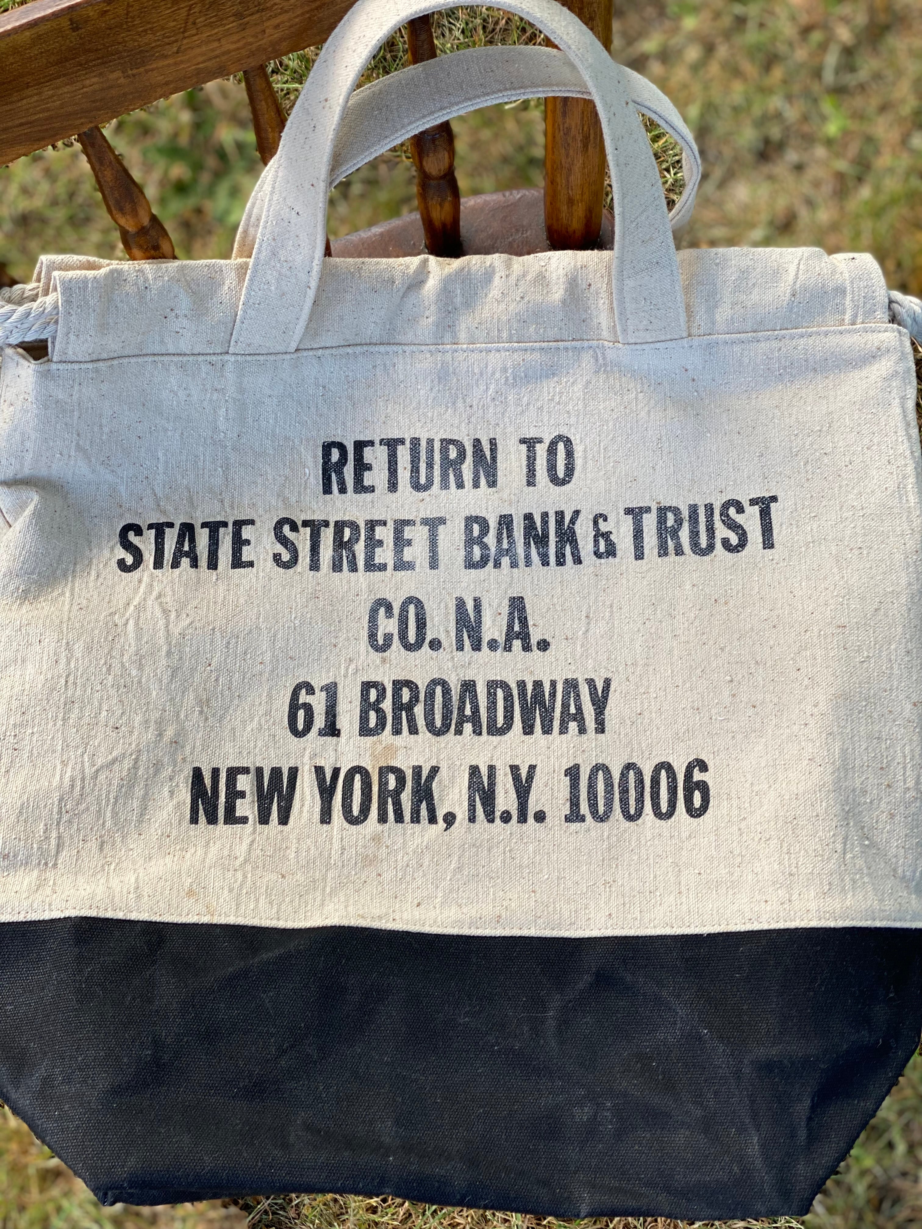 State Street Bank and Trust 61 Broadway New York NY Upcylced Money Coin Bag Canvas Tote Project Beach Carryall