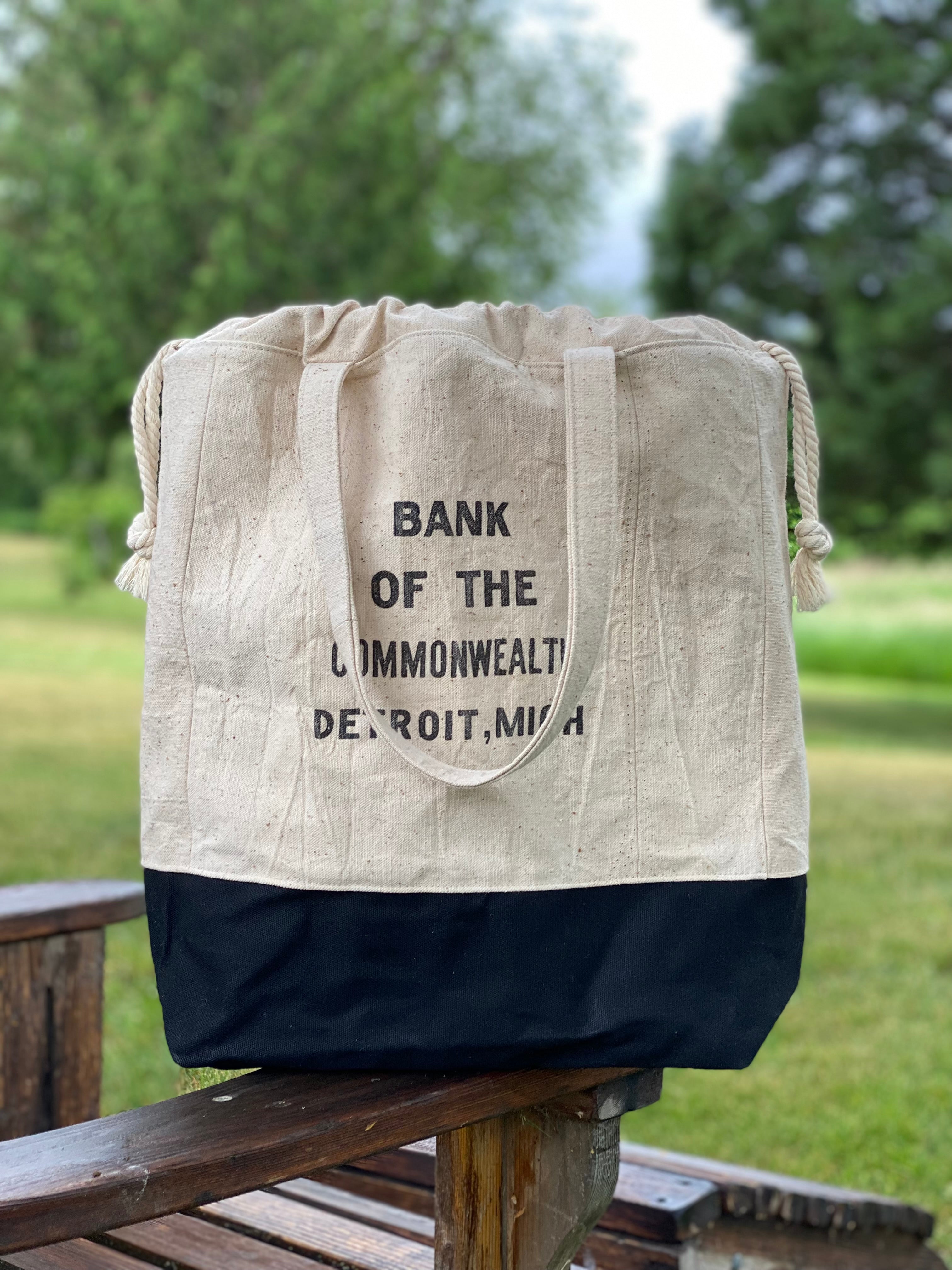 Vintage Bank of the Commonwealth Detroit Michigan US Mint Upcycled Money Bag Canvas Tote Project Beach Carryall
