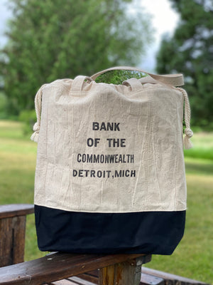 Vintage Bank of the Commonwealth Detroit Michigan US Mint Upcycled Money Bag Canvas Tote Project Beach Carryall