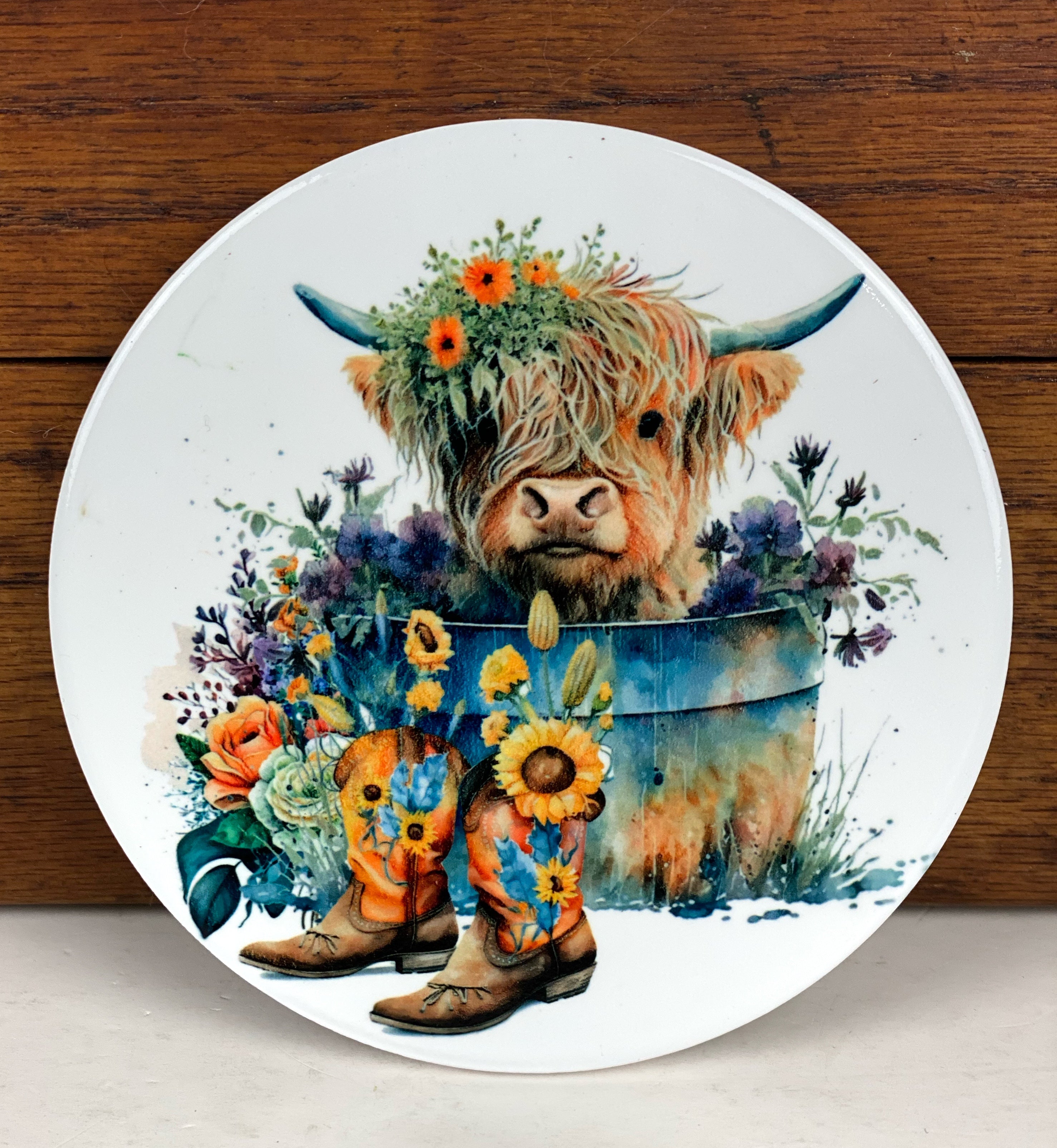 Highland Cow Ceramic Coasters, Sublimation Coaster Set of 2