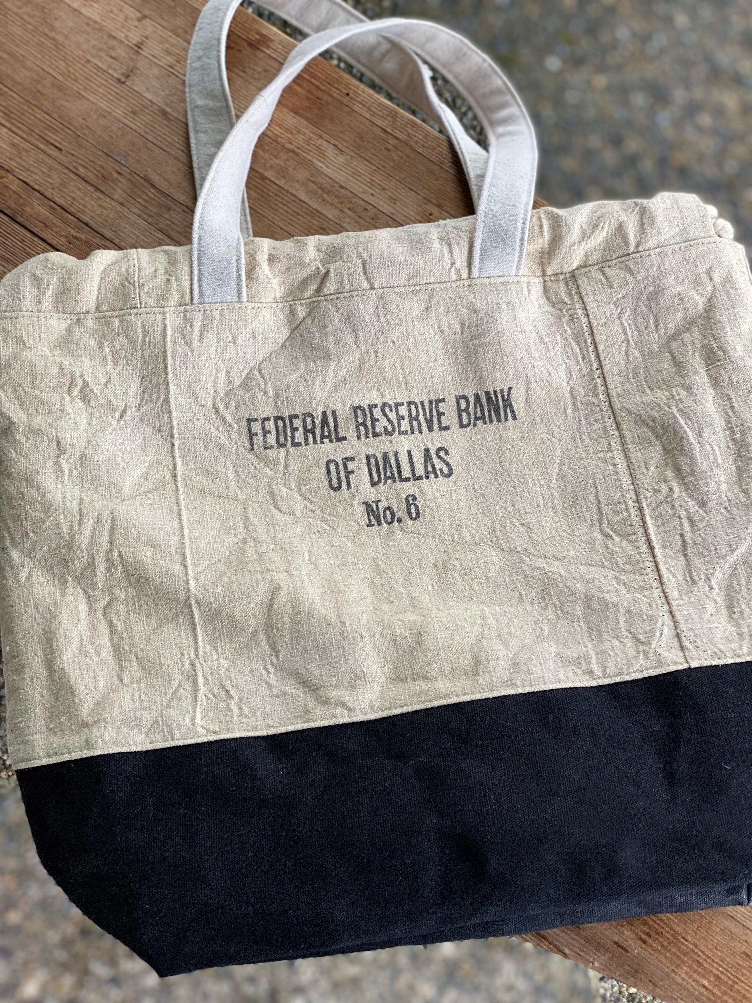 **Reserved**  Vintage Federal Reserve Bank Dallas US Mint Upcycled Money Bag Canvas Tote Project Beach Carryall