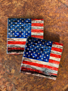 Vintage Barn Wood Look American Flag Ceramic Coasters, Sublimation Coaster Set of 2 USA