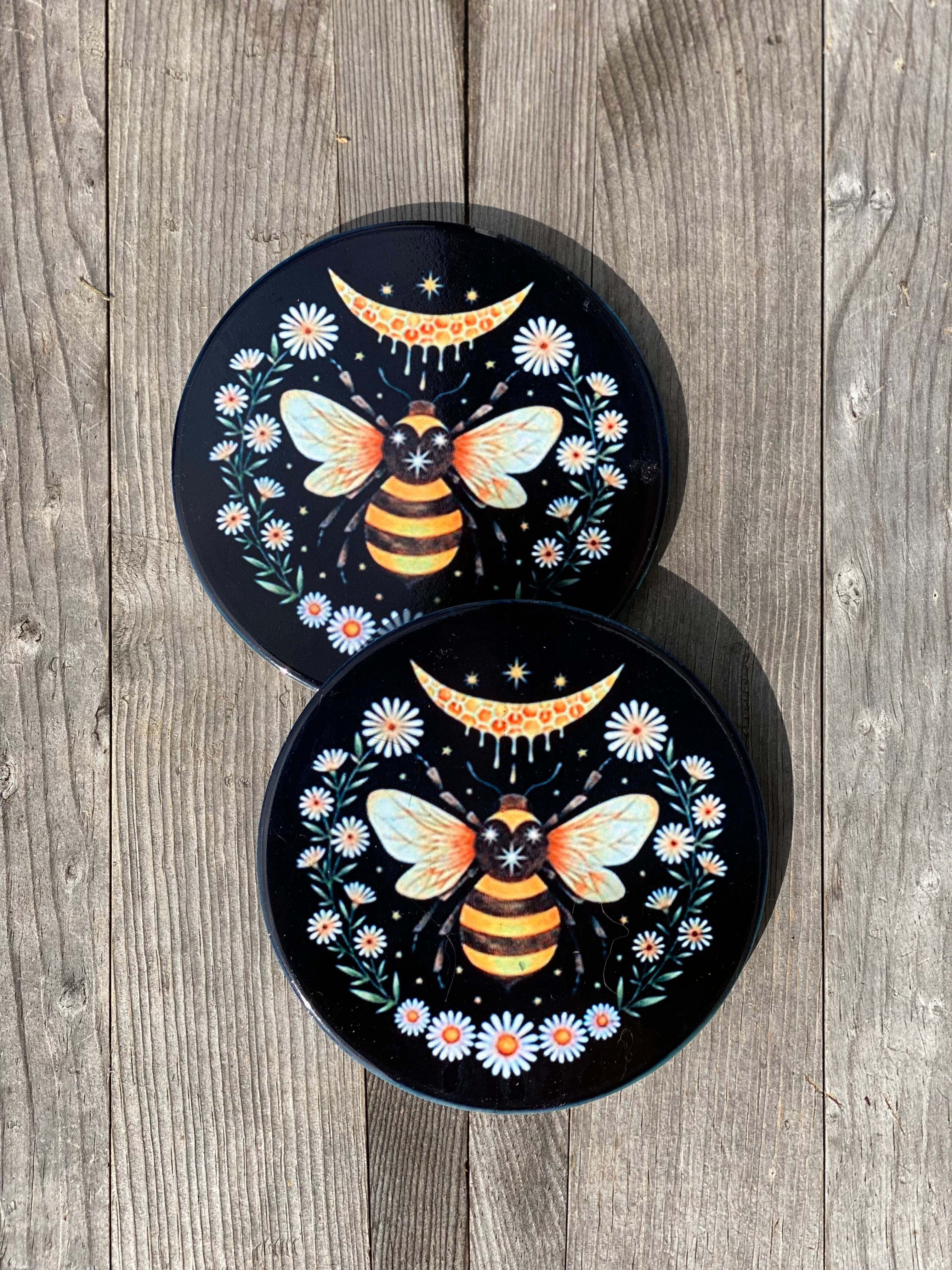 Honey Moon Ceramic Drink Coasters, Honey Bee Sublimation Coaster Set of 2