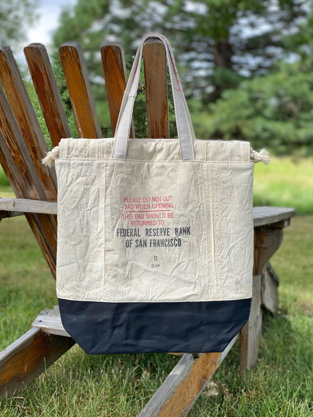 Vintage San Francisco Federal Reserve Bank 12/69 US Mint Upcycled Money Bag Canvas Tote Project Beach Carryall