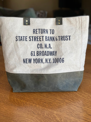 Vintage State Street Bank & Trust Broadway New York NY Upcycled Money Bag Canvas Tote Project Beach Carryall