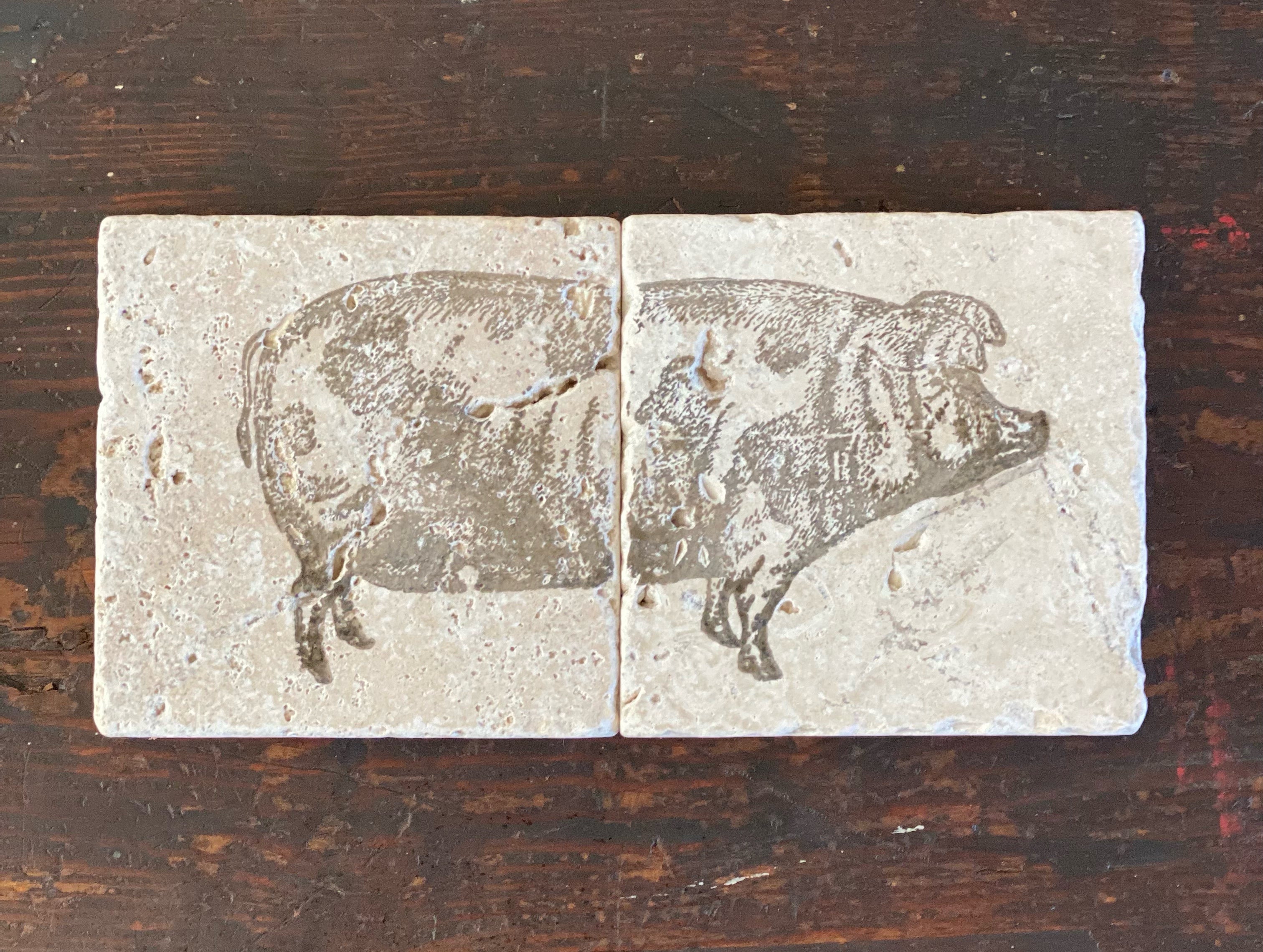 Farm Animal Series Travertine Tile Natural Absorbant Stone Ware Coasters