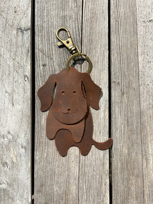 Leather Dog Keyring Purse Charm, Bag Clip on Dog Fob, Cute Dog Lovers Accessory