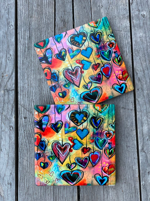 Whimsical Hearts Ceramic Coasters, Sublimation Coaster Set of 2