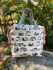 Vintage Cars and Campers Project Bag,  Canvas Project Bag, Project Bag for Knitters, Crochet Project Bag, Handmade by Kitchen Klutter