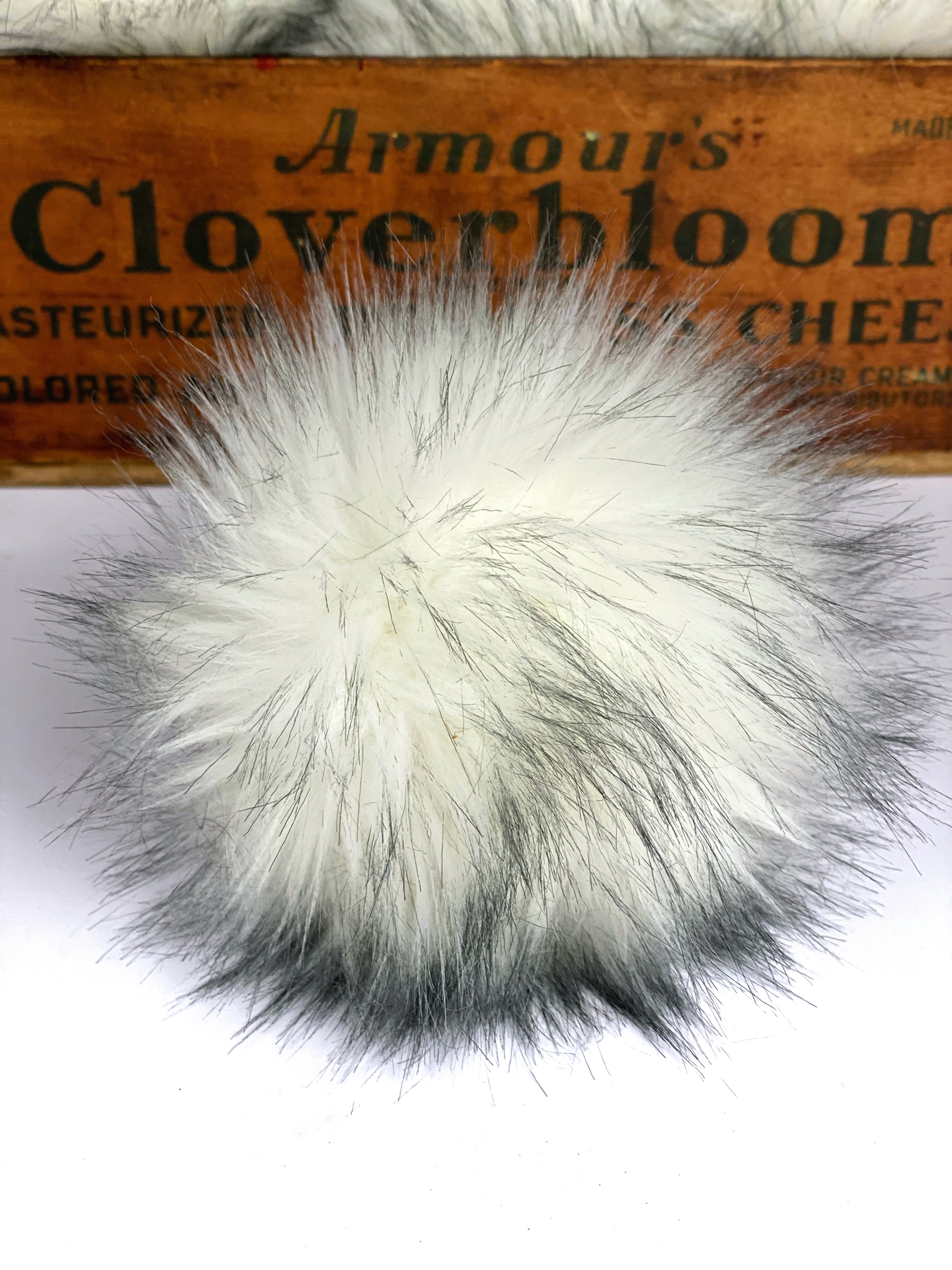 White Wolf Faux Fur Pom with Black Tips