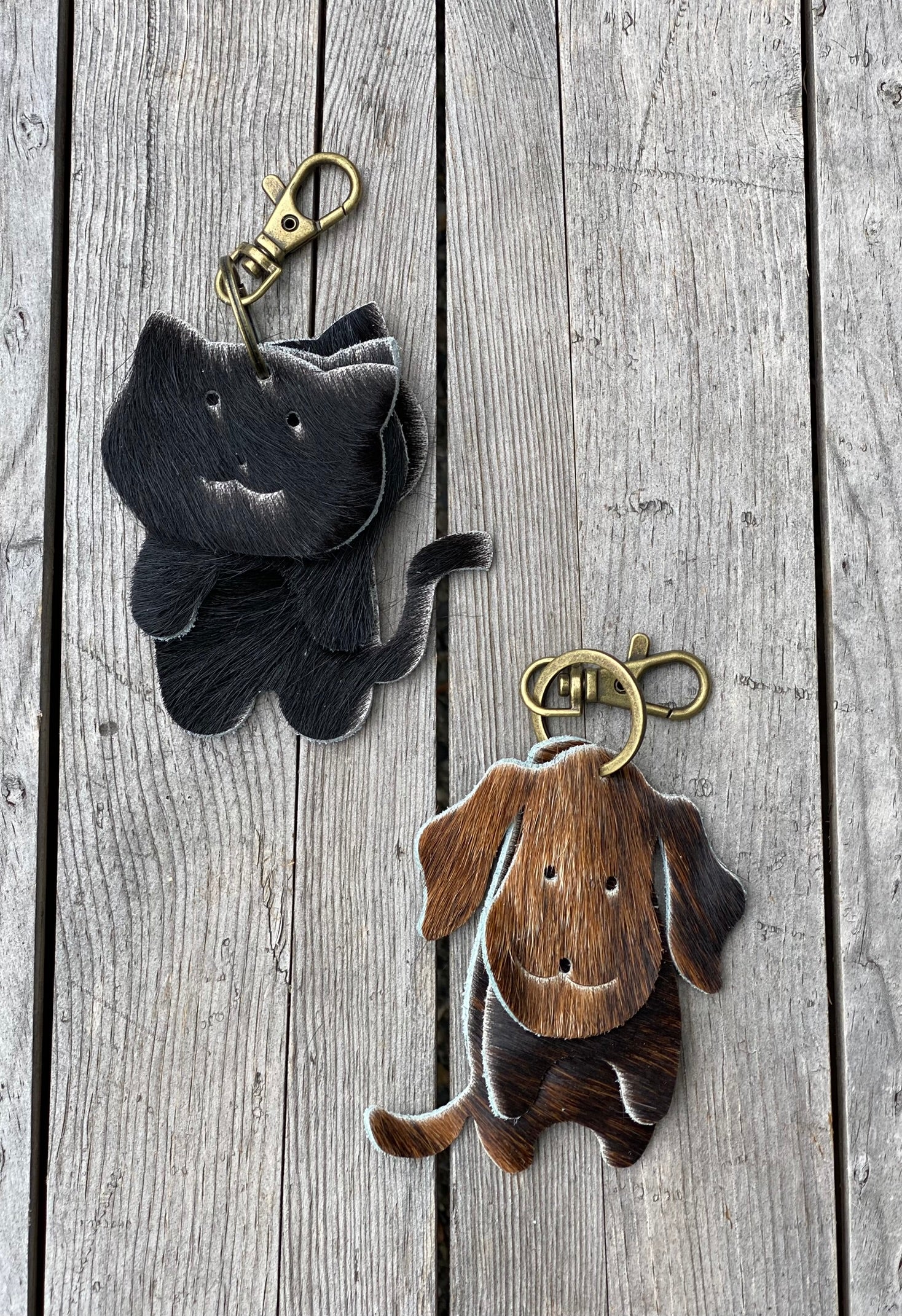 Hair on Cowhide Dog or Cat Keyring Purse Charm, Bag Clip on Dog or Cat Fob, Cute Dog or Cat Lovers Accessory