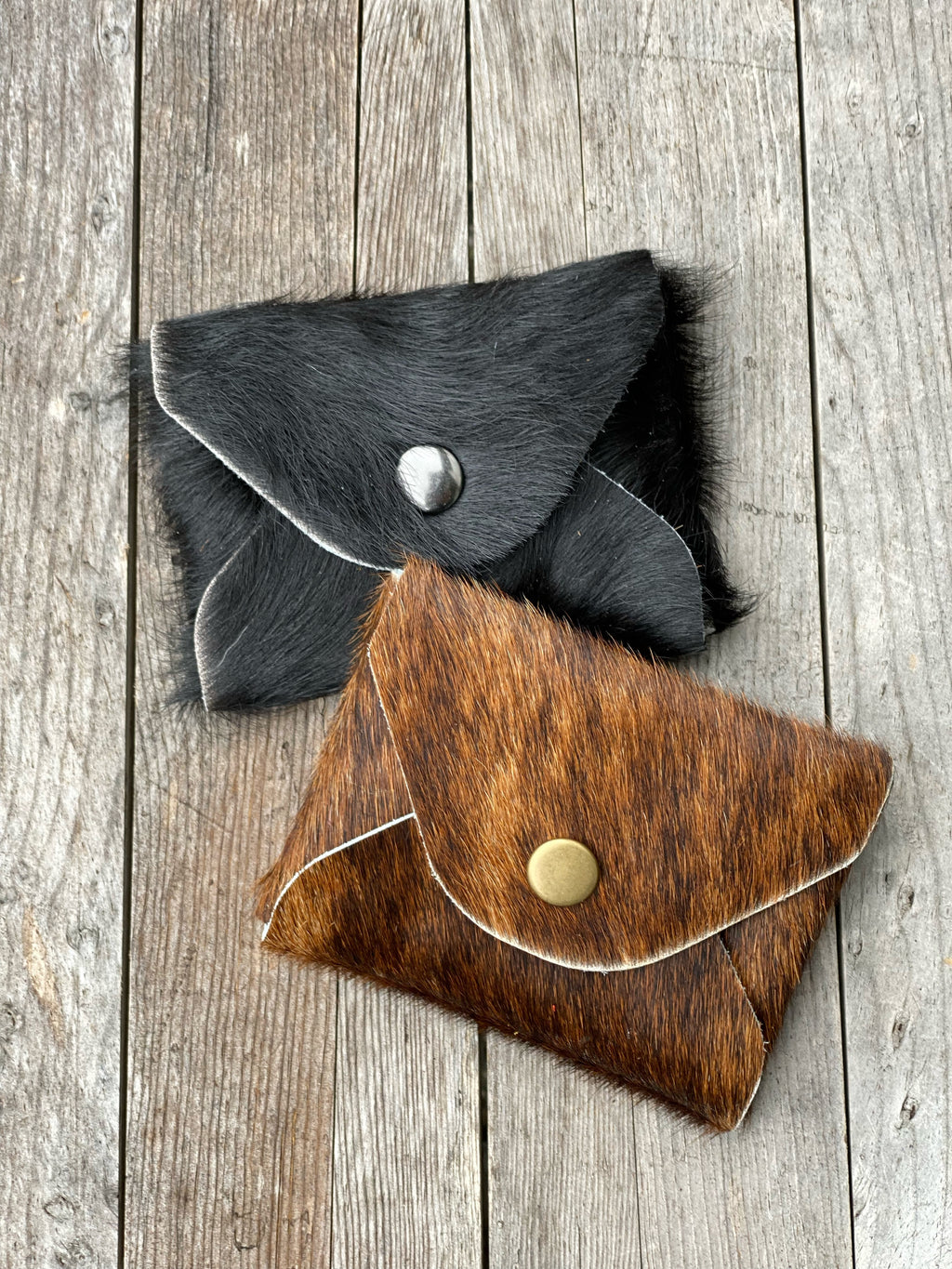 Cow Hide Mini Leather Card Cash Wallet, Gift Card Holder, Credit Card Snap Pouch, Hair On Leather Hide Small Snap Coin Purse