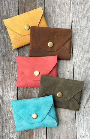 Mini Leather Card Cash Wallet, Gift Card Holder, Credit Card Snap Pouch, Small Snap Coin Purse