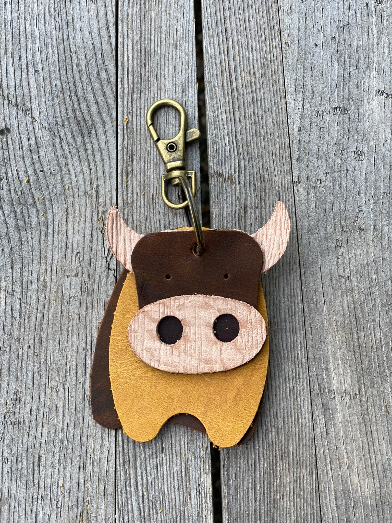Leather Cow Keyring Purse Charm, Bag Clip on Cow Fob, Cute Cow Lovers Accessory