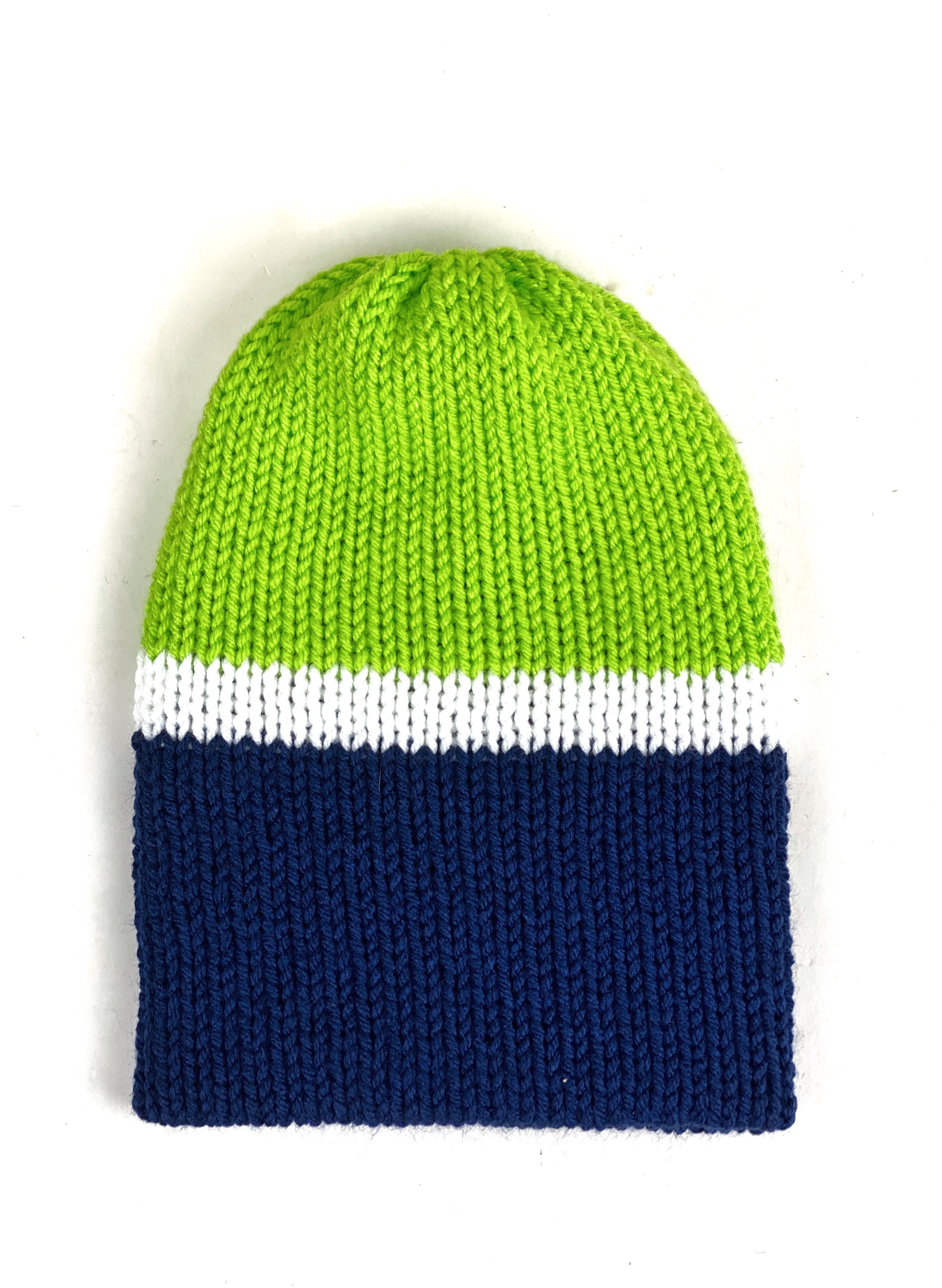 Seattle Team Colors Blue and Green Basic Reversible Knit Beanie Double Layer Acrylic Hat Teen Adult Female
