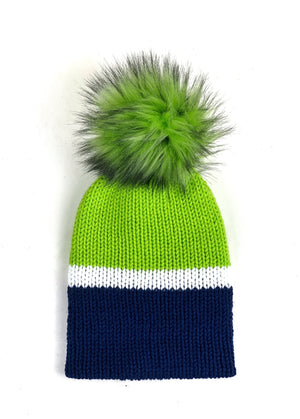 Seattle Team Colors Blue and Green Basic Reversible Knit Beanie Double Layer Acrylic Hat Teen Adult Female