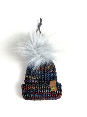 Malabrigo Mini Knit Hat Purse Charm or Tree Ornament, Merino Wool Folded Brim Tiny Hat Ornaments, Miniature Beanie Christmas Decor
