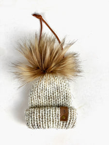 Wool Ease Mini Knit Hat Purse Charm or Tree Ornament, Acrylic/Wool Blend Folded Brim Tiny Hat Ornaments, Miniature Beanie Christmas Decor