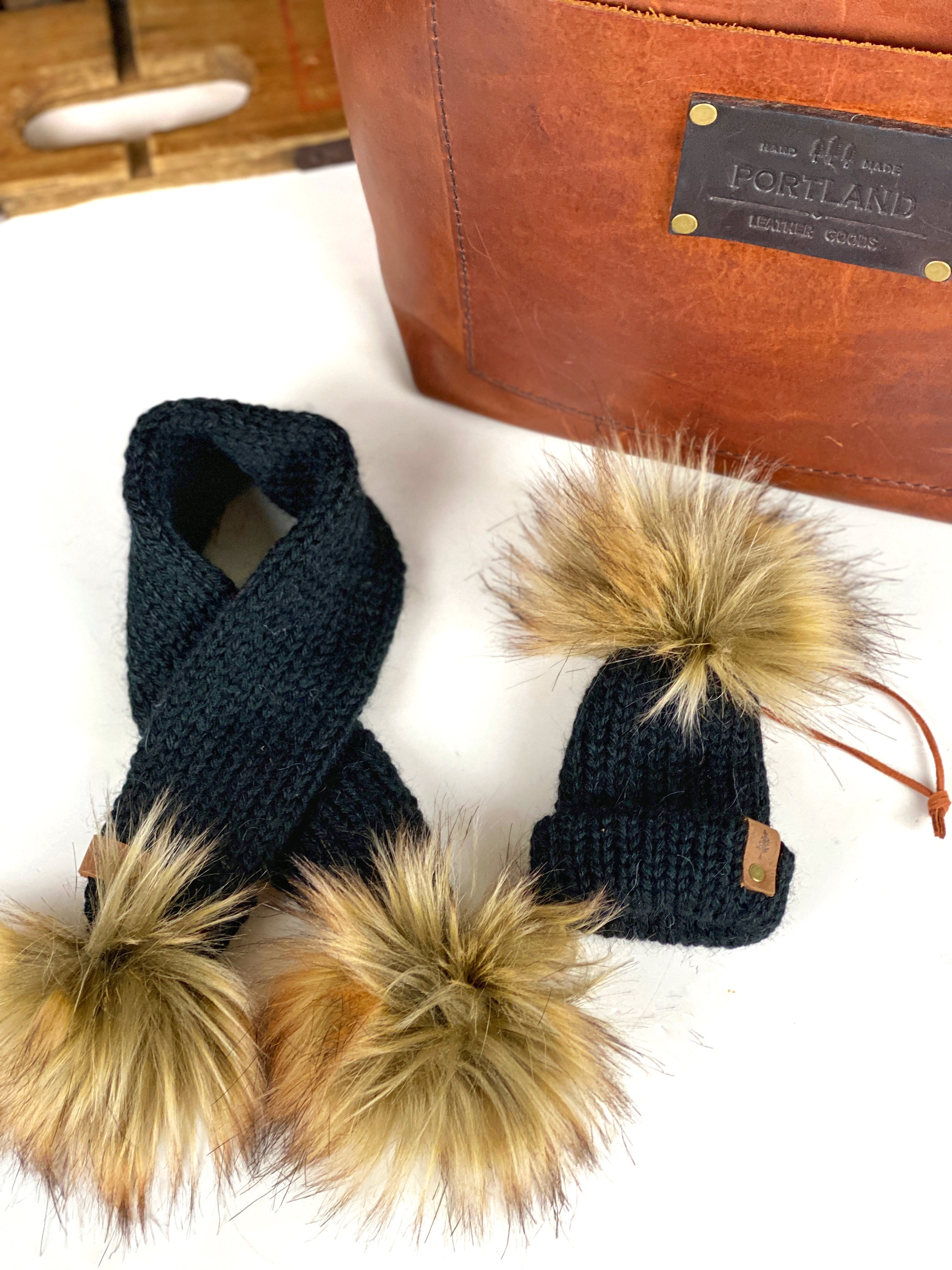 Acrylic/Alpaca Blend Mini Knit Hat and Scarf Combo Purse Charm, Folded Brim Tiny Hat Ornaments, Miniature Beanie Christmas Decor