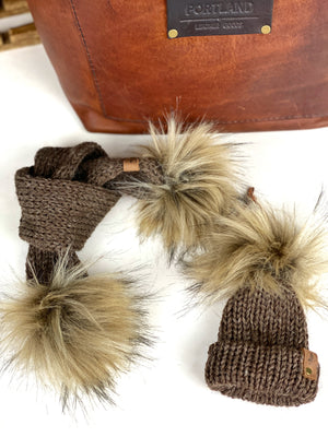 Fishermens Wool Mini Knit Hat and Scarf Combo Purse Charm, Folded Brim Tiny Hat Ornaments, Wool Miniature Beanie Christmas Decor