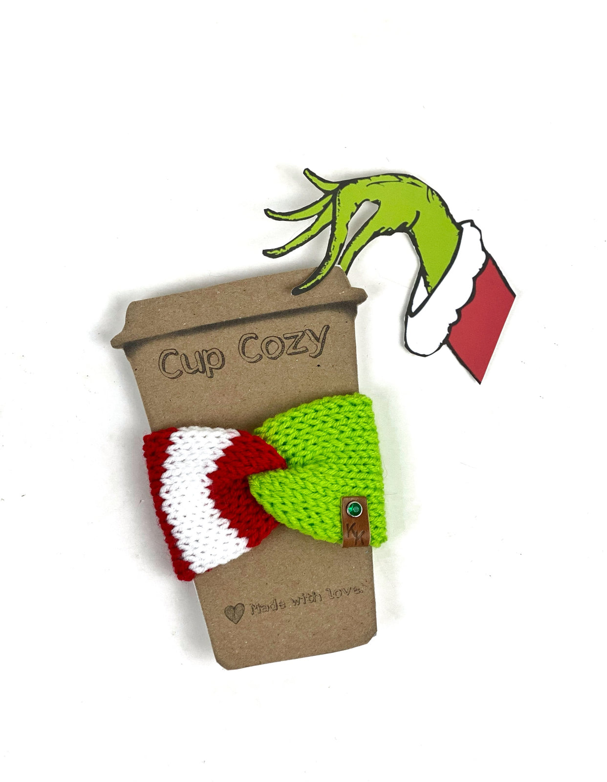 Christmas Themed Coffee Cozy, Knit Coffee Cup Cozy, Reusable Coffee Sleeve, Red Green White Coffee Cup Cozy, Knit Twist Coffee Cozy