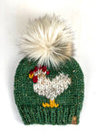 Kale Green Chicken Beanie Wool Blend Womens Adult Hat Faux Fur Pom Pom Hat