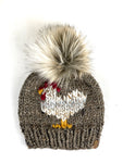 Barley Chicken Beanie Wool Blend Womens Adult Hat Faux Fur Pom Pom Hat