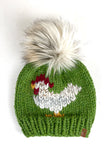 Grass Green Chicken Beanie Wool Blend Womens Adult Hat Faux Fur Pom Pom Hat